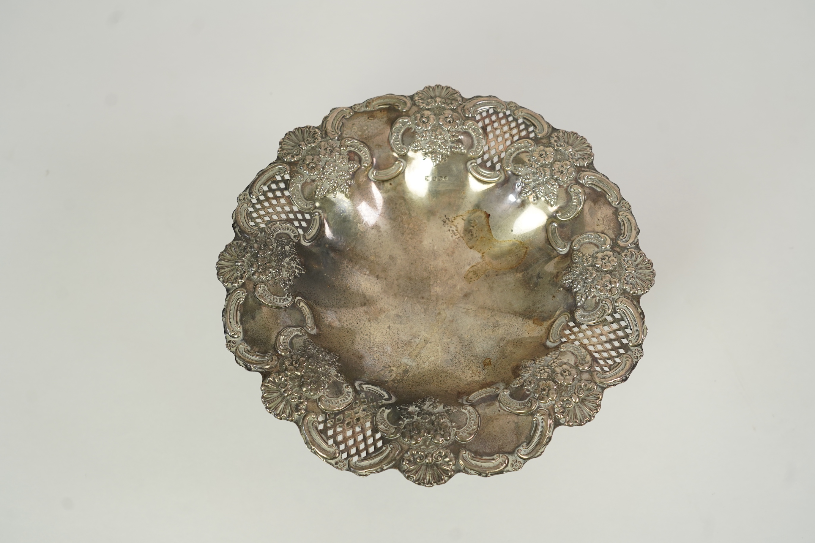 A late Victorian pierced repousse silver pedestal bowl, by Fenton Brothers Ltd